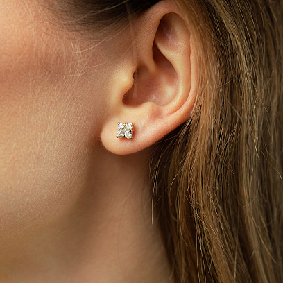 Серьги - пусеты "Fleur" в желтом золоте (бриллианты) сб0690cha №2