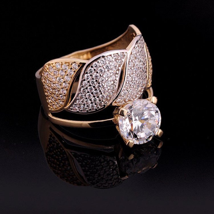 Кольцо из белого и желтого золота с фианитами к03291 от ювелирного магазина Оникс - 8