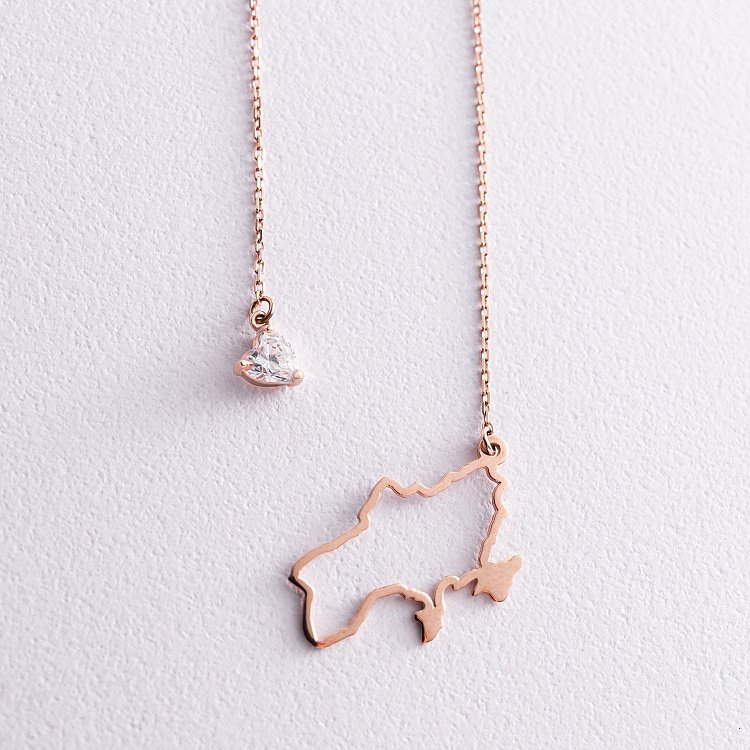 Золотое колье - галстук "Карта Украины" (куб. цирконий Swarovski в форме сердца) ﻿ 4050 от ювелирного магазина Оникс - 4