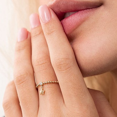 Кольцо "Звездочка" в желтом золоте с фианитом к06761 №2