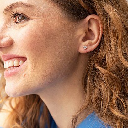 Золоті сережки - пусети "Сердечки" з діамантами сб0463ca №4