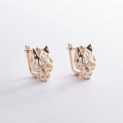 Серьги "Пантеры" в желтом золоте с08120