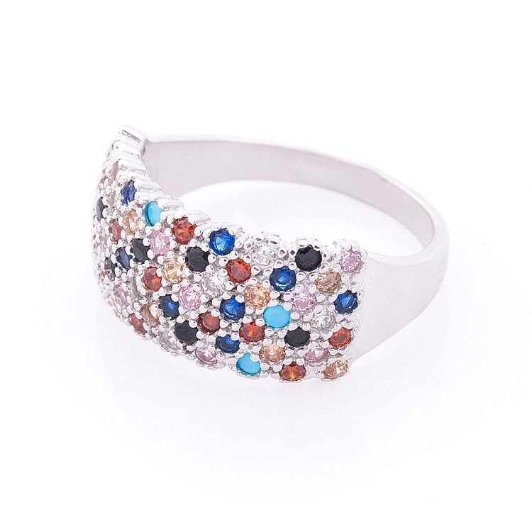 Срібний перстень з різнокольоровими фіанітами 112157 від ювелірного магазину Онікс - 1