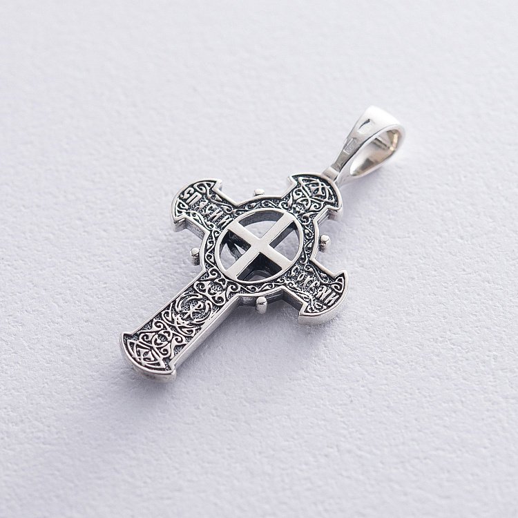 Серебряный крест "Распятие. Спаси и Сохрани" 132476 от ювелирного магазина Оникс - 4
