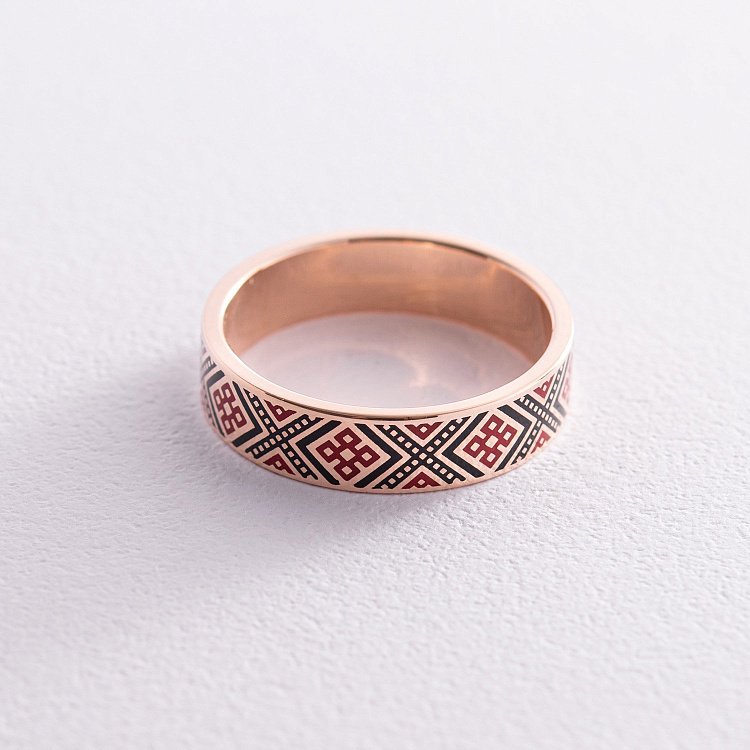 Золотое обручальное кольцо "Вышиванка" с эмалью 229732400 от ювелирного магазина Оникс - 9