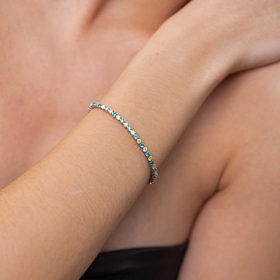 Серебряный браслет с голубыми и желтыми фианитами 890 №5