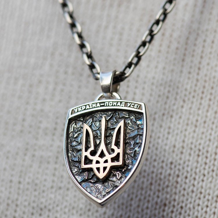 Серебряный кулон "Герб України - Тризуб. Україна понад усе. Отче наш" (золотая вставка) 133148 от ювелирного магазина Оникс - 2