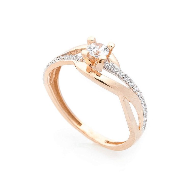 Золотое помолвочное кольцо с фианитами к05581 от ювелирного магазина Оникс