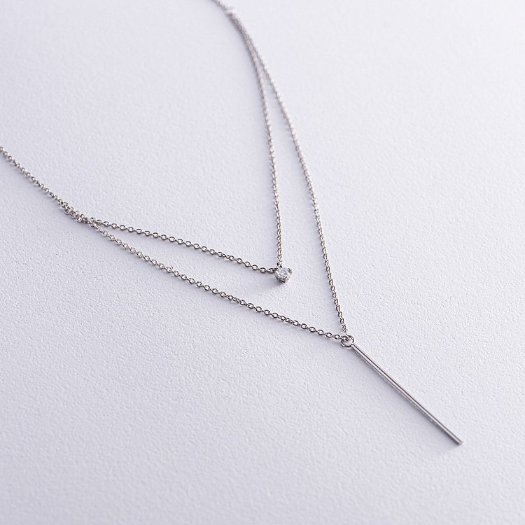 Двойное серебряное колье "Хлоя" с фианитом 1092 от ювелирного магазина Оникс