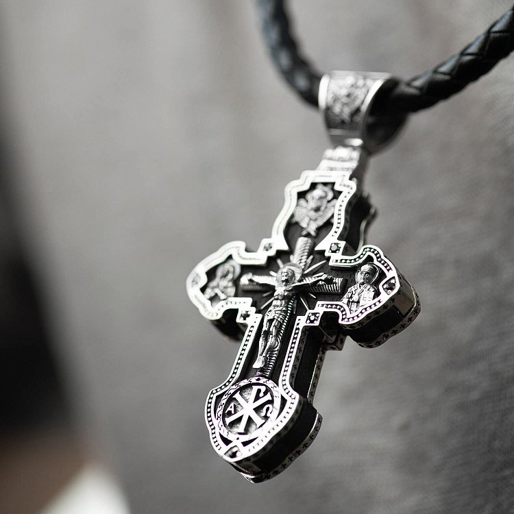 Срібний хрест "Розп'яття. Архангел Михаїл" з ебеновим деревом 943 від ювелірного магазину Онікс - 2