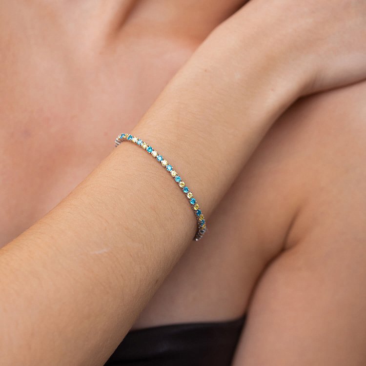 Серебряный браслет с голубыми и желтыми фианитами 890 от ювелирного магазина Оникс - 4