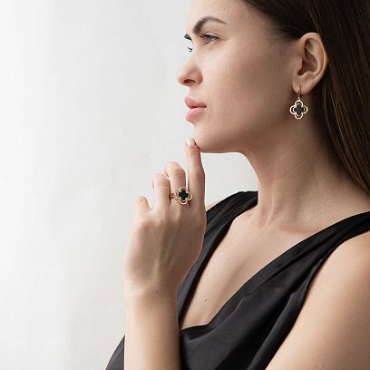 Сережки "Конюшина" в жовтому золоті (емаль) с06810 №3