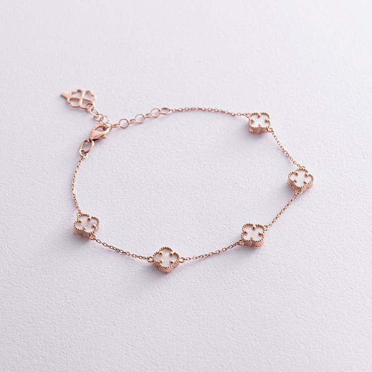 Браслет "Конюшина" з перламутром mini (червоне золото) б05245 від ювелірного магазину Онікс