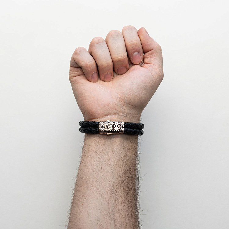 Мужской золотой браслет (кожа) Б0011 от ювелирного магазина Оникс - 3