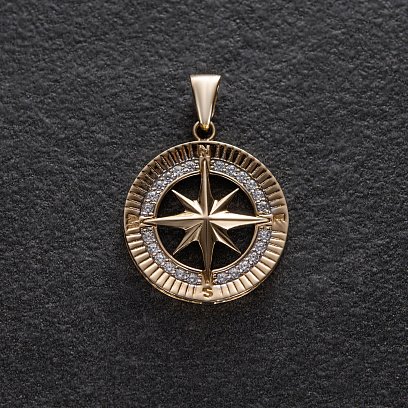 Кулон "Роза вітрів" у жовтому золоті п03331