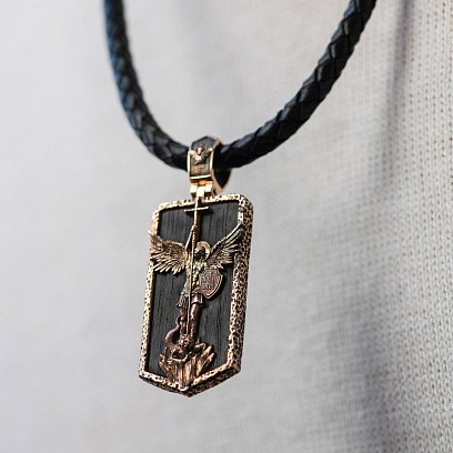 Золотой кулон "Архангел Михаил" с эбеновым деревом 1265к №4