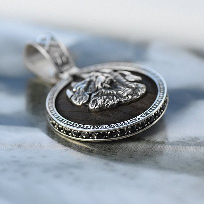 Срібний кулон "Ведмідь" з ебеновим деревом та фіанітами  947 №9