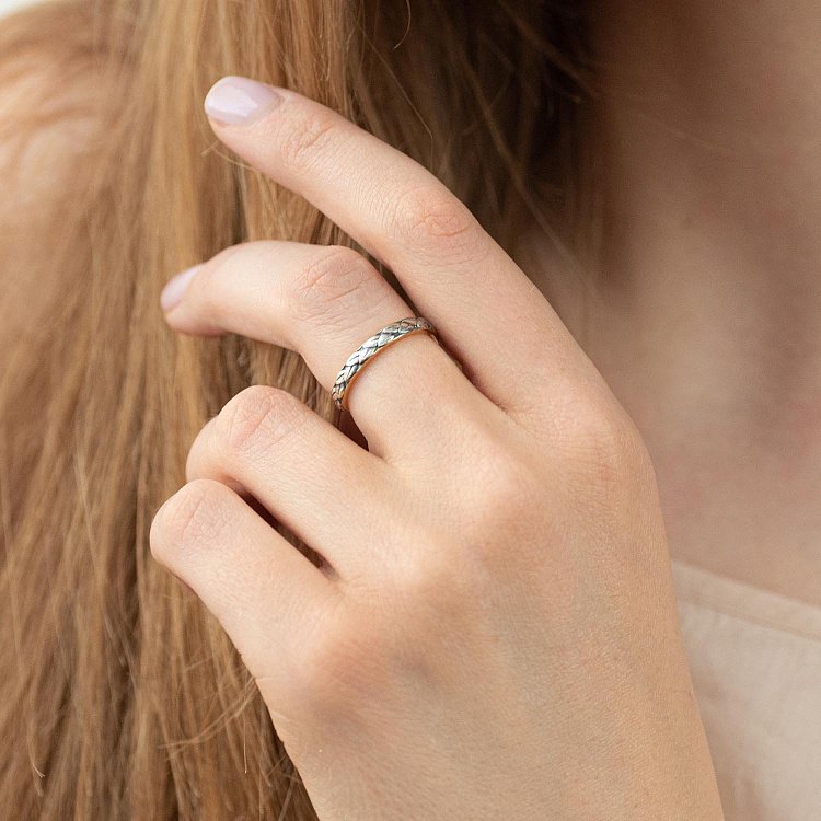 Каблучка "Колосок" в сріблі (позолота, чорніння) 112299 від ювелірного магазину Онікс - 1