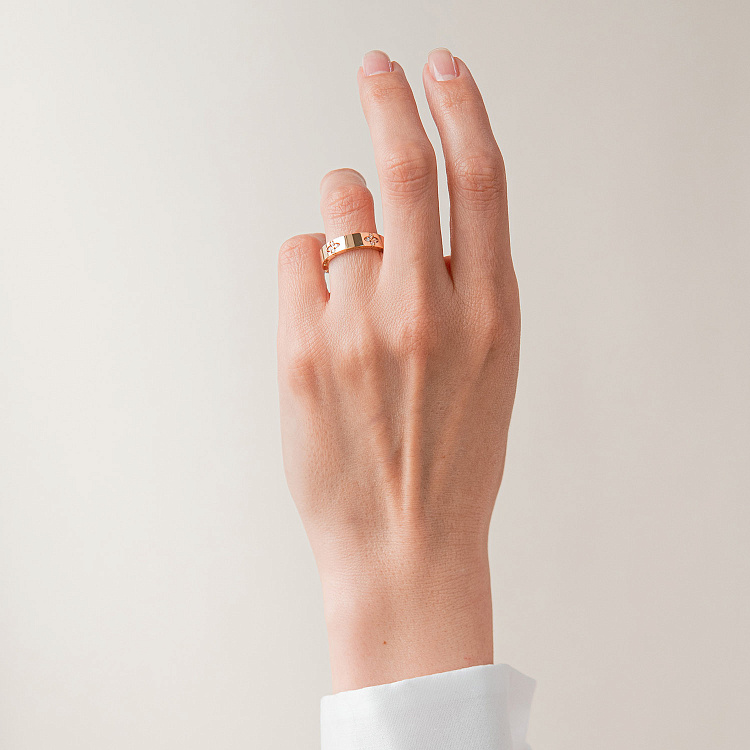 Каблучка "Конюшина" в жовтому золоті (фіаніти) к08215 від ювелірного магазину Онікс - 3