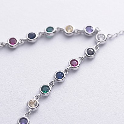 Серебряное колье - галстук с разноцветными фианитами 181213 №6