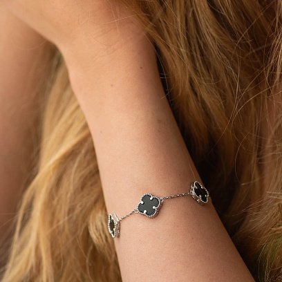 Срібний браслет "Конюшина" з оніксом 141648 №6