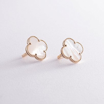 Сережки "Конюшина" в жовтому золоті (перламутр) с08295 №3