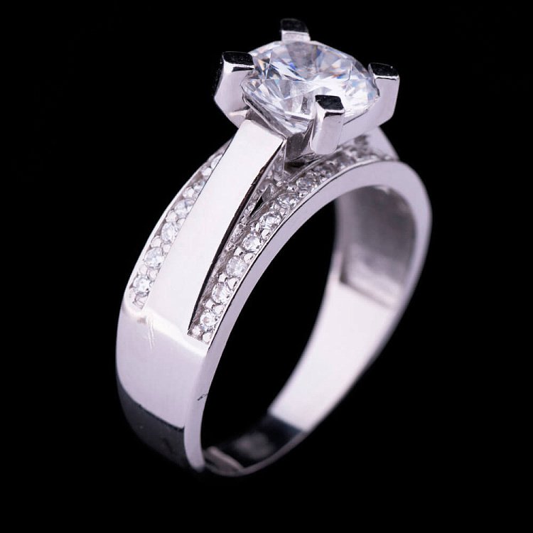 Заручальна каблучка з фіанітами (родій) 111601 від ювелірного магазину Онікс - 3