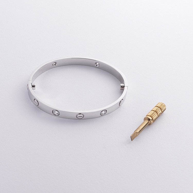 Жесткий браслет "Love" из белого золота (фианит) б03337 от ювелирного магазина Оникс - 7