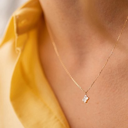 Золотое колье "Клевер" с перламутром кол02395 №2