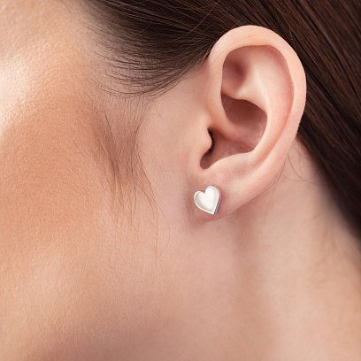 Серьги - пусеты "Сердечки" в белом золоте с08297 №2