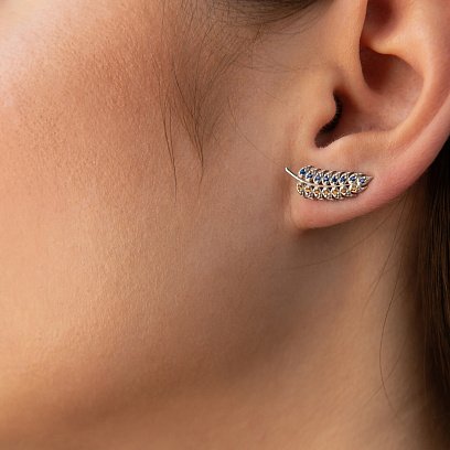 Серебряные серьги - клаймберы "Колоски пшеницы" (синие и желтые фианиты) OR132790 №2
