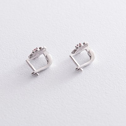 Детские серебряные серьги "Цветочки" (фианит, эмаль) 122708к №3