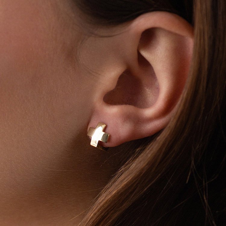 Серьги "Крестики" в желтом золоте с06954 от ювелирного магазина Оникс - 4