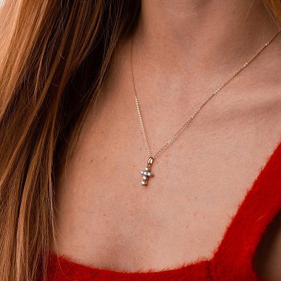 Хрестик із діамантами (жовте золото) пб0337gm №4