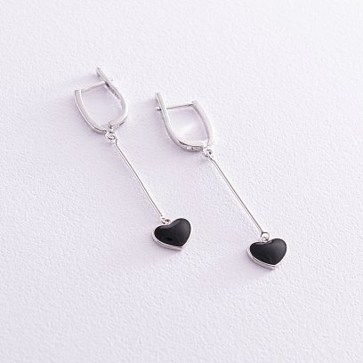 Серебряные серьги "Сердечки" (эмаль) 122807