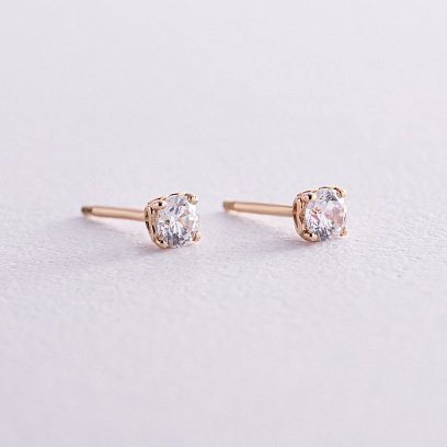 Сережки - пусети "Сердечка" в жовтому золоті (фіаніти) с06942 №4