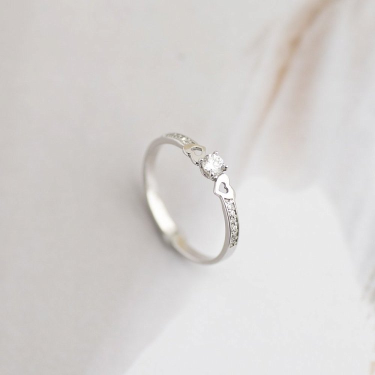 Золота заручальна каблучка "Сердечка" (фіаніти) к05984 - 3 Золота заручальна каблучка "Сердечка" (фіаніти) к05984 від ювелірного магазину Онікс - 3