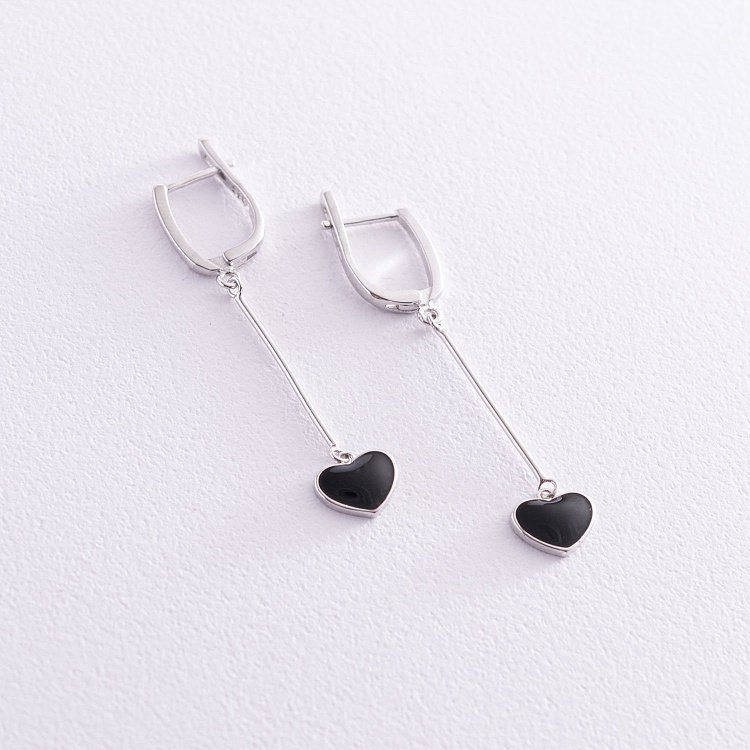 Серебряные серьги "Сердечки" (эмаль) 122807 от ювелирного магазина Оникс