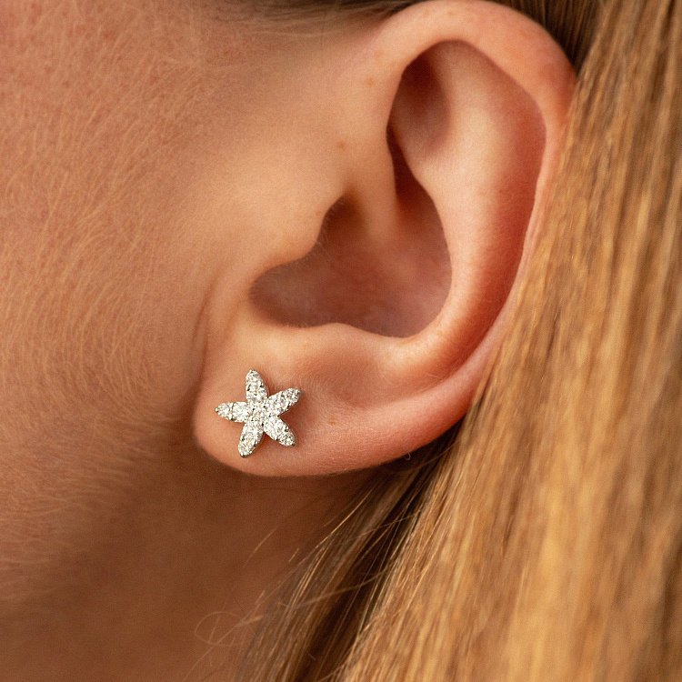 Сережки - пусети "Квіточки" з діамантами (біле золото) 339651121 від ювелірного магазину Онікс - 3