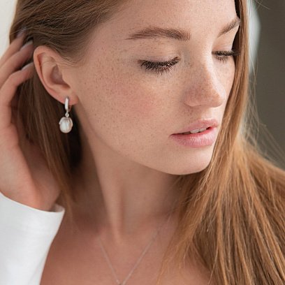 Золотые серьги с жемчугом с07317 №2