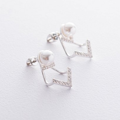 Серебряные серьги "Жемчужинки" 122554