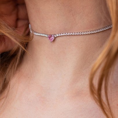 Срібне кольє - чокер "Сердечко" з фіанітами 181260 №5