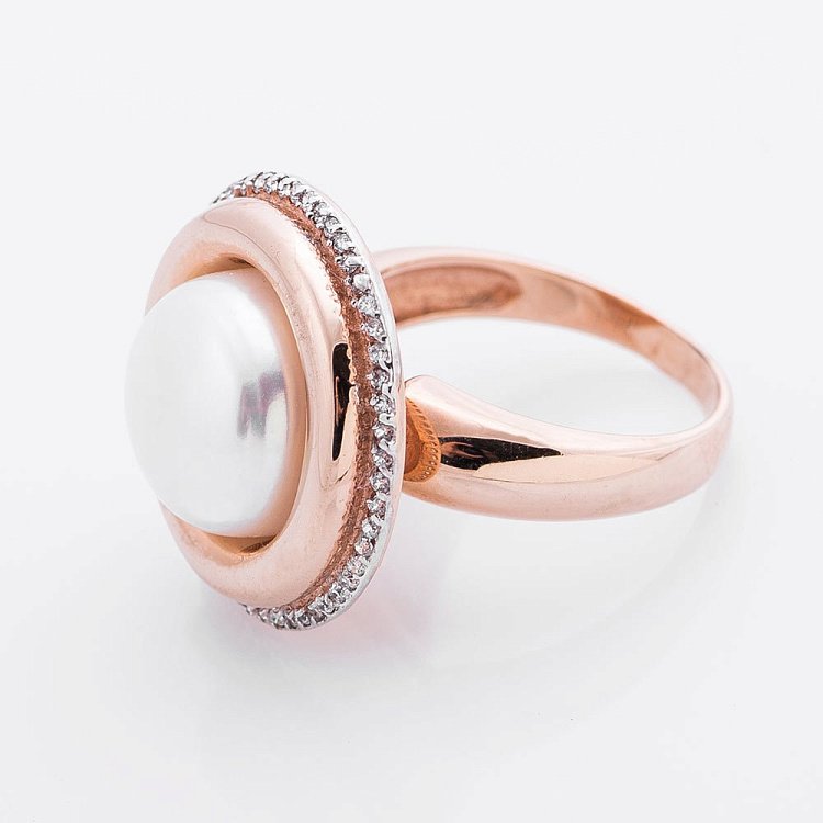 Золота каблучка (фіаніти, культ. прісн. перли) к01581 від ювелірного магазину Онікс - 2