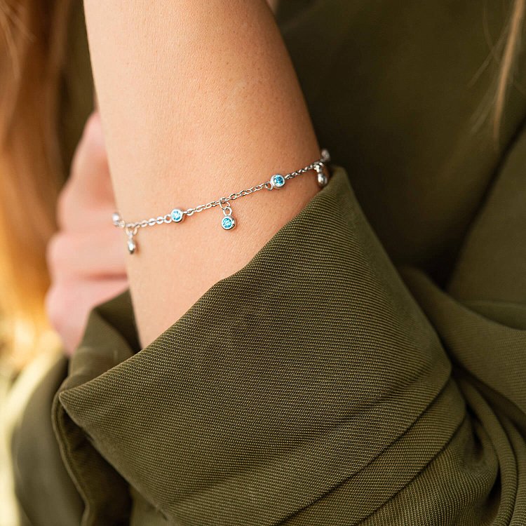 Срібний браслет з блакитними фіанітами на ногу 141567 від ювелірного магазину Онікс - 5
