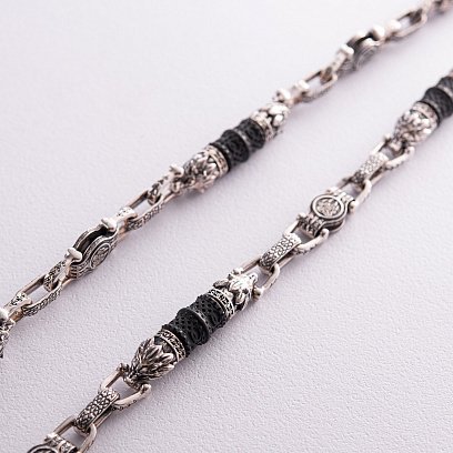 Мужская серебряная цепочка "Волки" с эбеновым деревом 812 №2