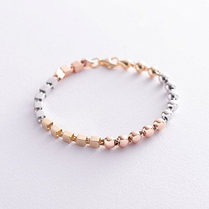 Золотой браслет "Кубики - шарики" б04537