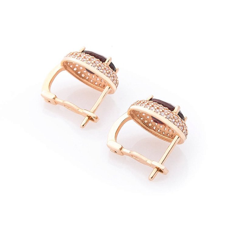 Золотые серьги (пироп, фианиты) с04199 от ювелирного магазина Оникс - 1