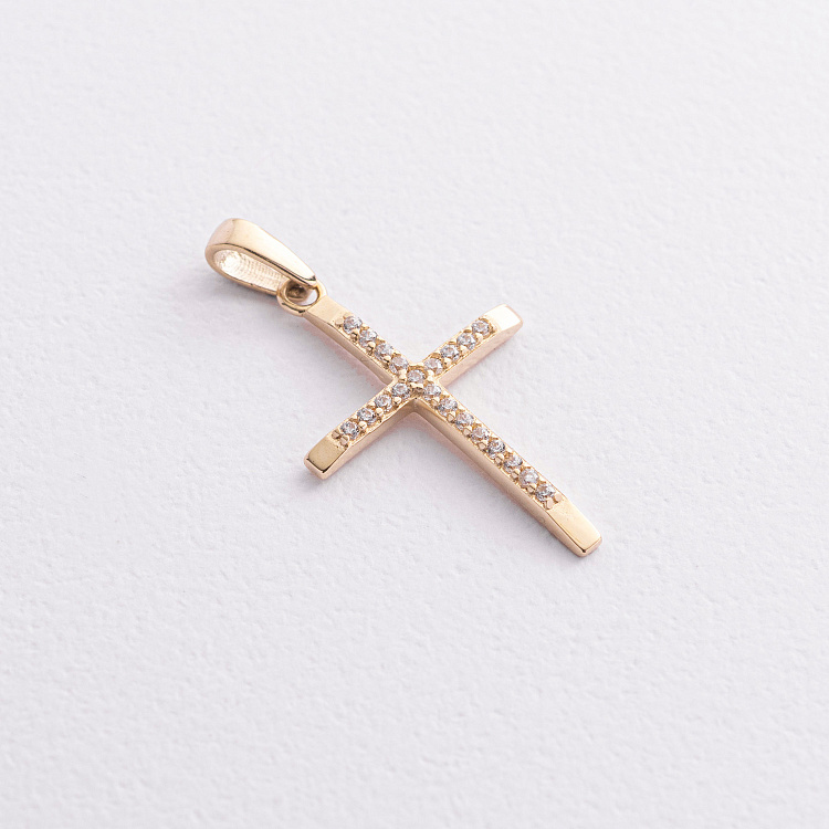 Крестик в желтом золоте (фианиты) п04023 от ювелирного магазина Оникс