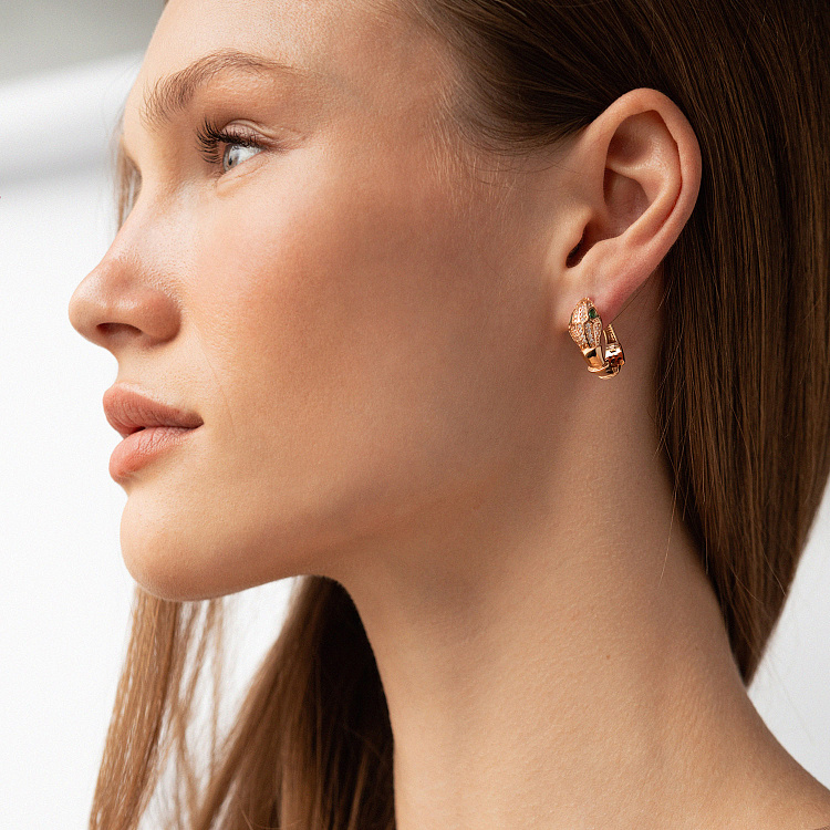 Сережки "Змії" у червоному золоті (фіаніти) с09199 від ювелірного магазину Онікс - 1