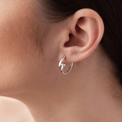 Сережки - кільця "Цвях" у білому золоті (фіаніти) с08342 №4